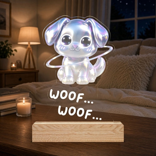 Cute Kawaii Puppy LED Night Light — Galactic Dog Shape Acrylic Lamp