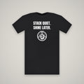 Stack Quiet. Shine Later. – WashedBlackDry t-shirt mockup on black