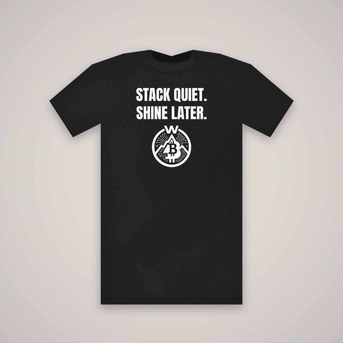Stack Quiet. Shine Later. – WashedBlackDry t-shirt mockup on black