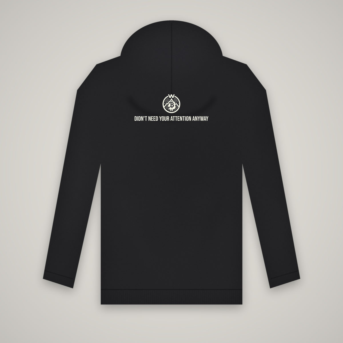 Didn't Need Your Attention Anyway – WashedBlackDry hoodie (back print) mockup on black
