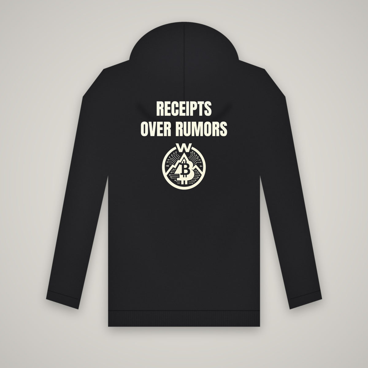 Receipts Over Rumors – WashedBlackDry hoodie (back print) mockup on black