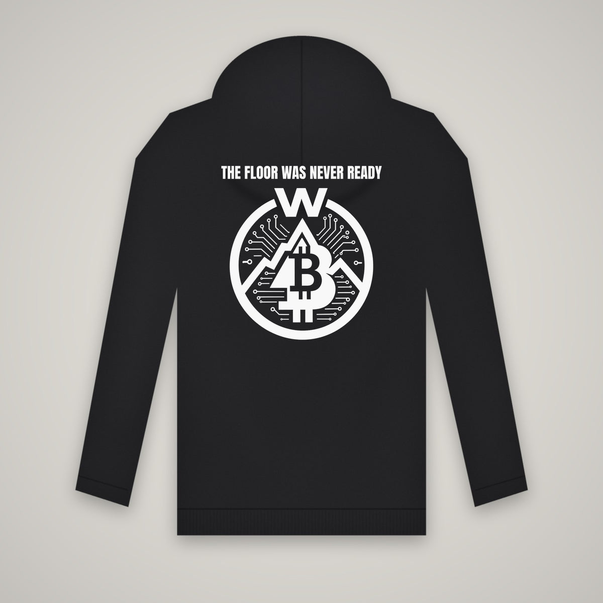 The Floor Was Never Ready – WashedBlackDry hoodie (back print) mockup on black