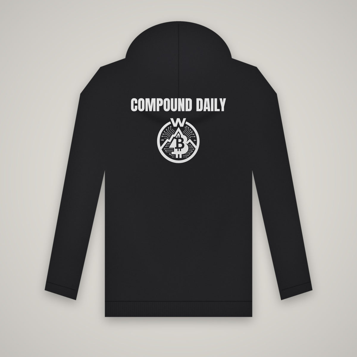 Compound Daily – WashedBlackDry hoodie (back print) mockup on black
