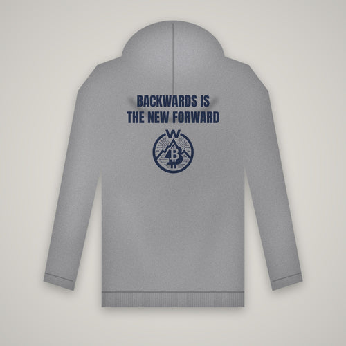 Backwards Is The New Forward – WashedBlackDry hoodie (back print) mockup on heather grey