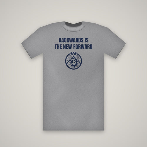 Backwards Is The New Forward – WashedBlackDry t-shirt mockup on heather grey
