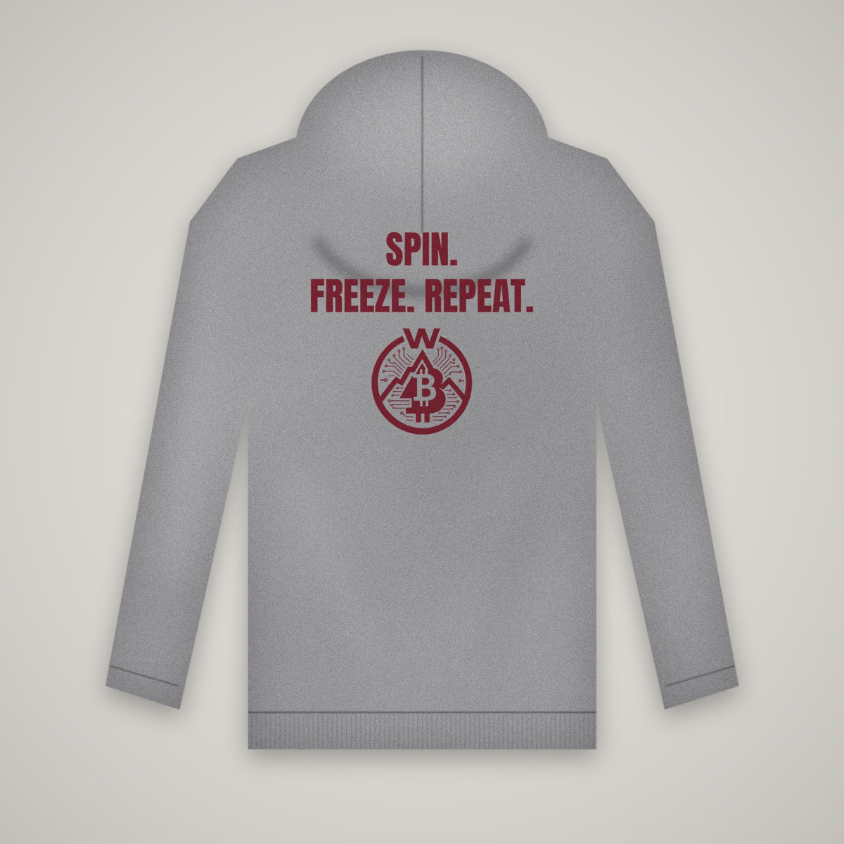 Spin. Freeze. Repeat. – WashedBlackDry hoodie (back print) mockup on heather grey