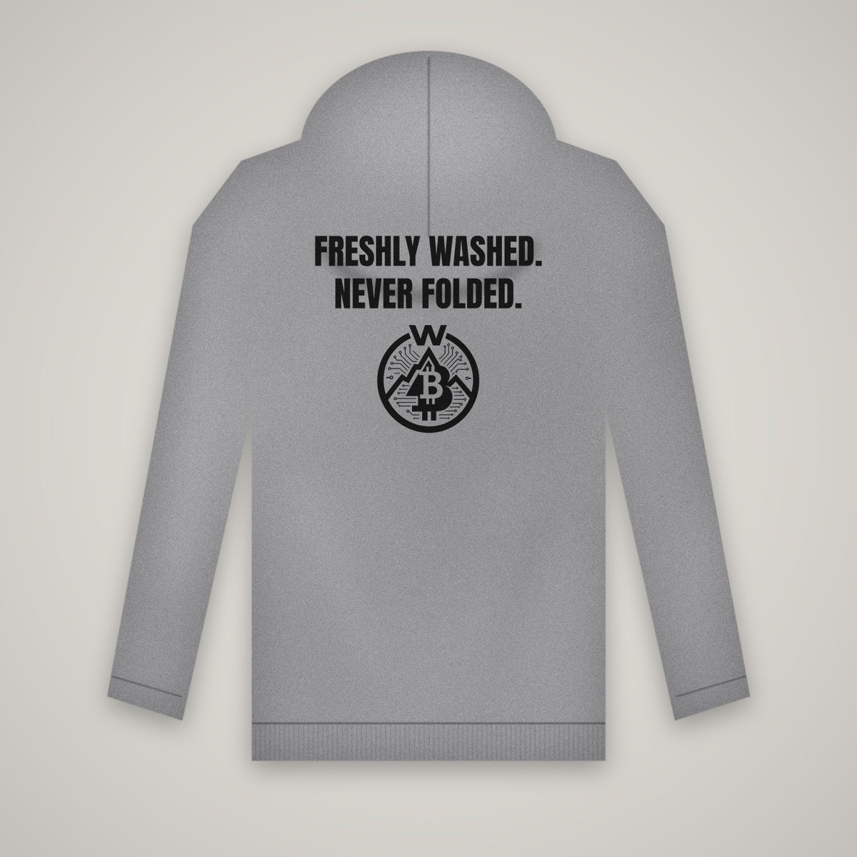 Freshly Washed. Never Folded. – WashedBlackDry hoodie (back print) mockup on heather grey