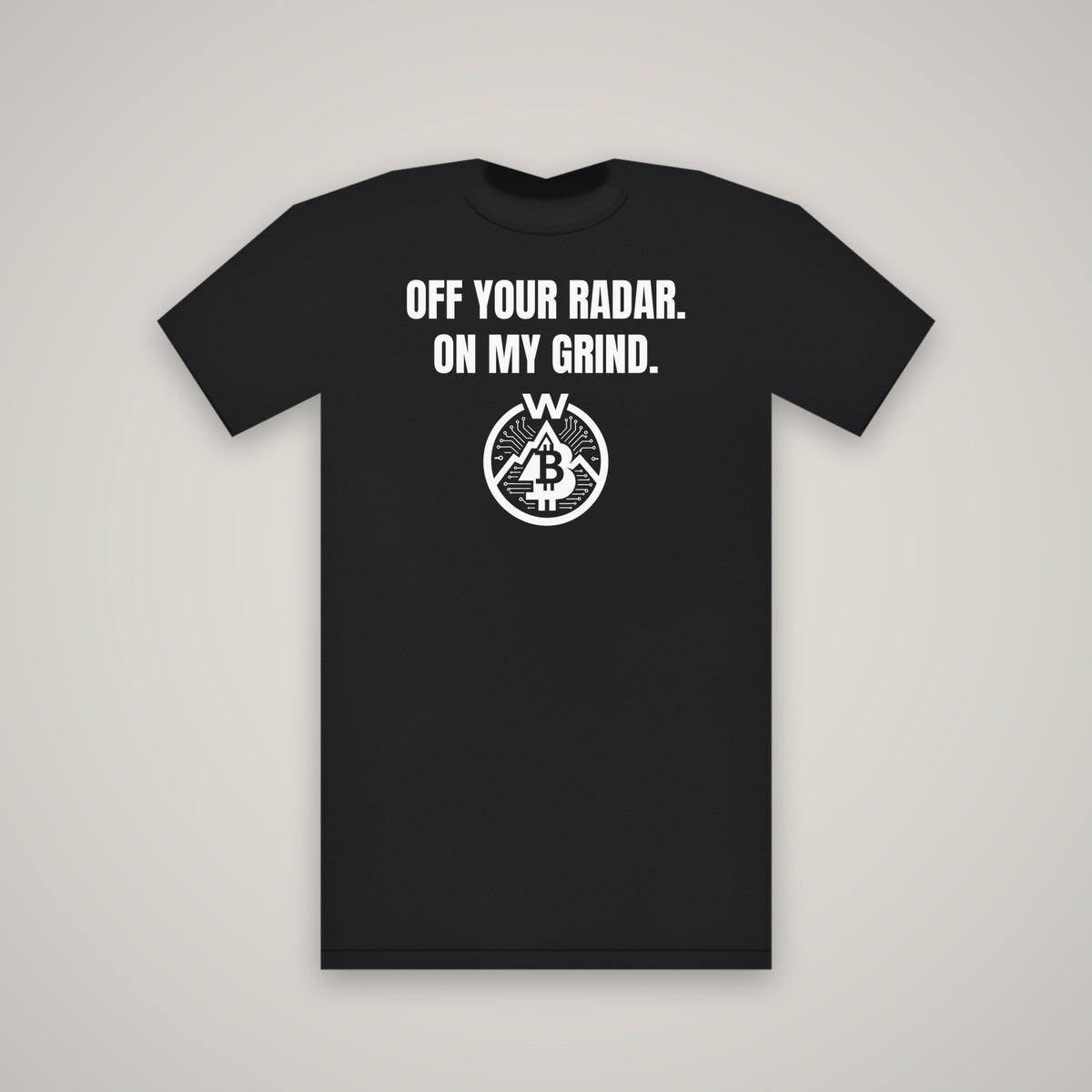 Off Your Radar. On My Grind. – WashedBlackDry t-shirt mockup on black