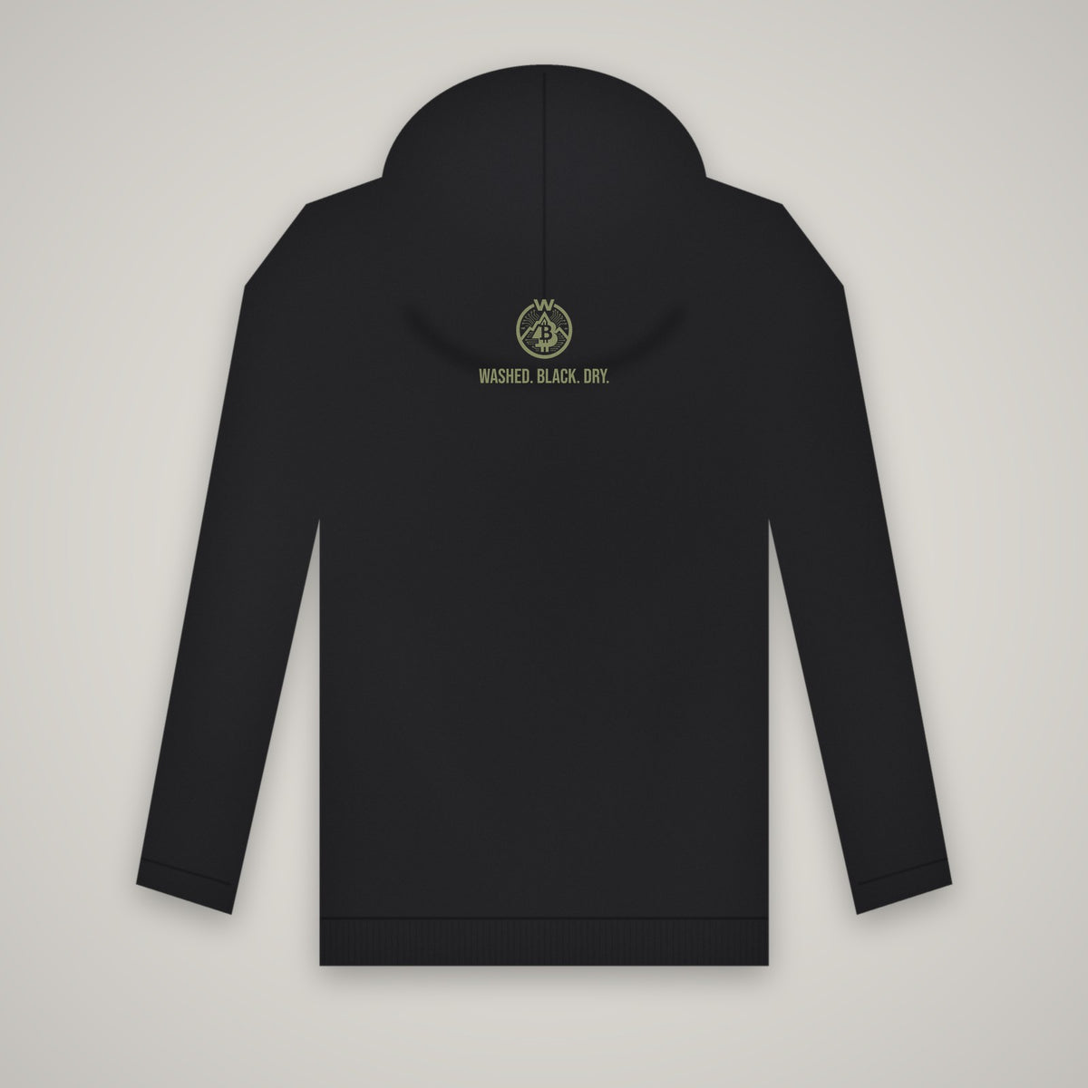 Washed. Black. Dry. – WashedBlackDry hoodie (back print) mockup on black
