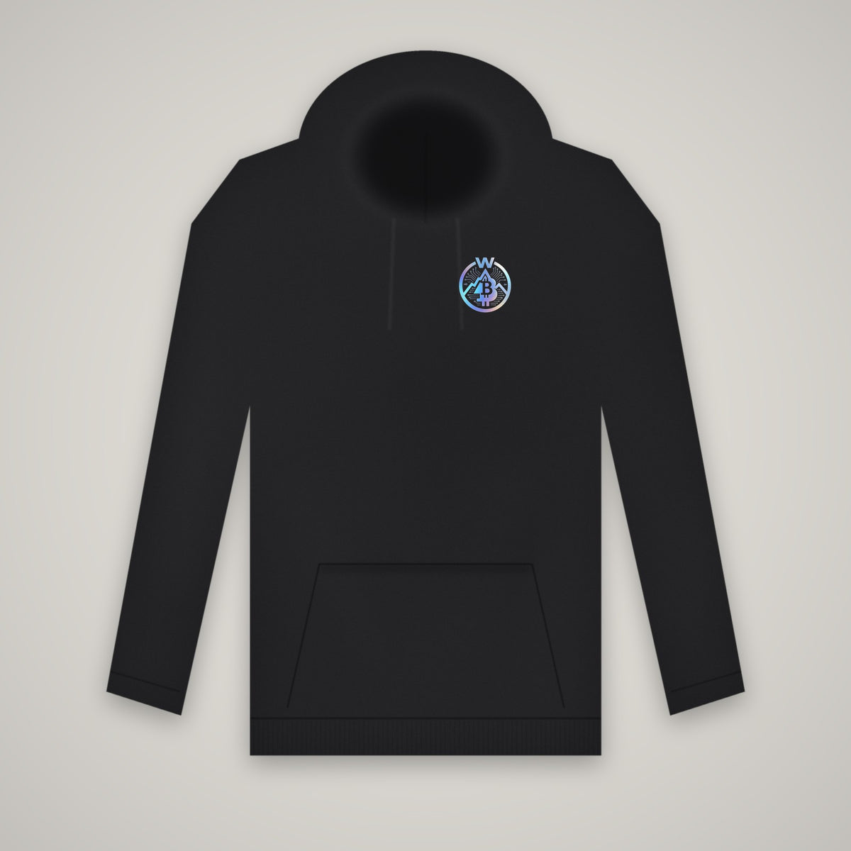WBD Circuit-W Pocket Logo (Holographic) – WashedBlackDry hoodie (front print) mockup on black