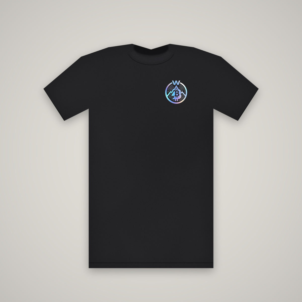 WBD Circuit-W Pocket Logo (Holographic) – WashedBlackDry t-shirt mockup on black