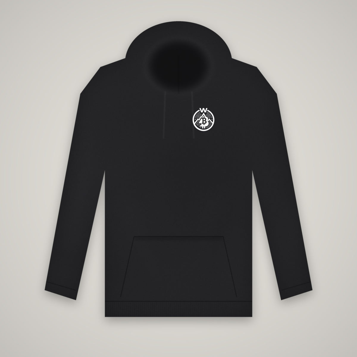 WBD Circuit-W Pocket Logo (White) – WashedBlackDry hoodie (front print) mockup on black