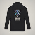 No Applause Necessary – WashedBlackDry hoodie (back print) mockup on black