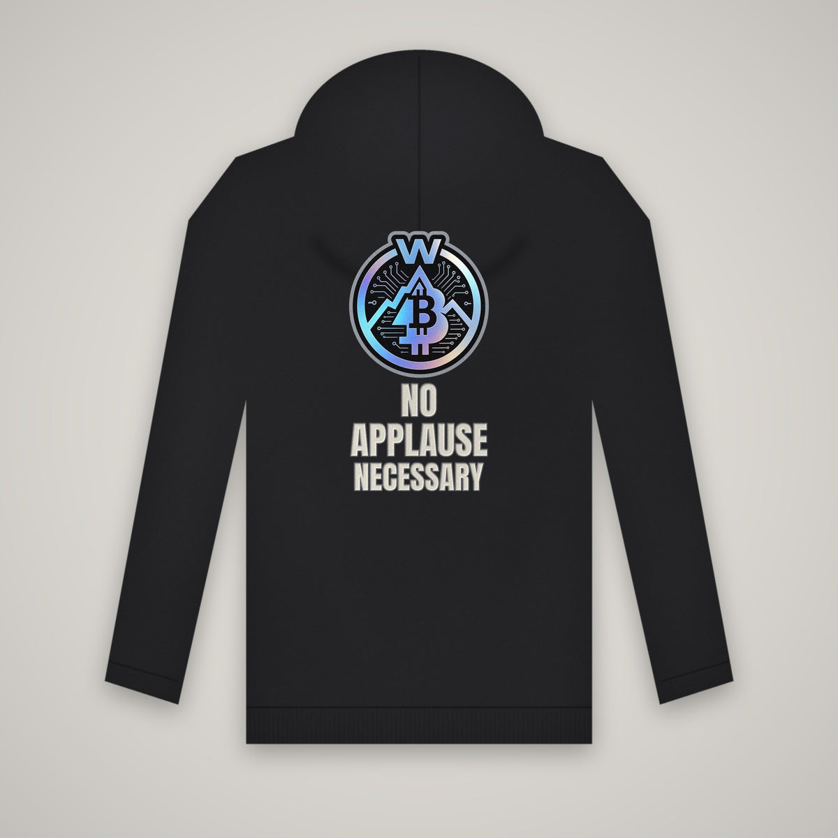 No Applause Necessary – WashedBlackDry hoodie (back print) mockup on black