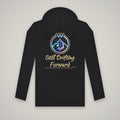 Still Drifting Forward – WashedBlackDry hoodie (back print) mockup on black