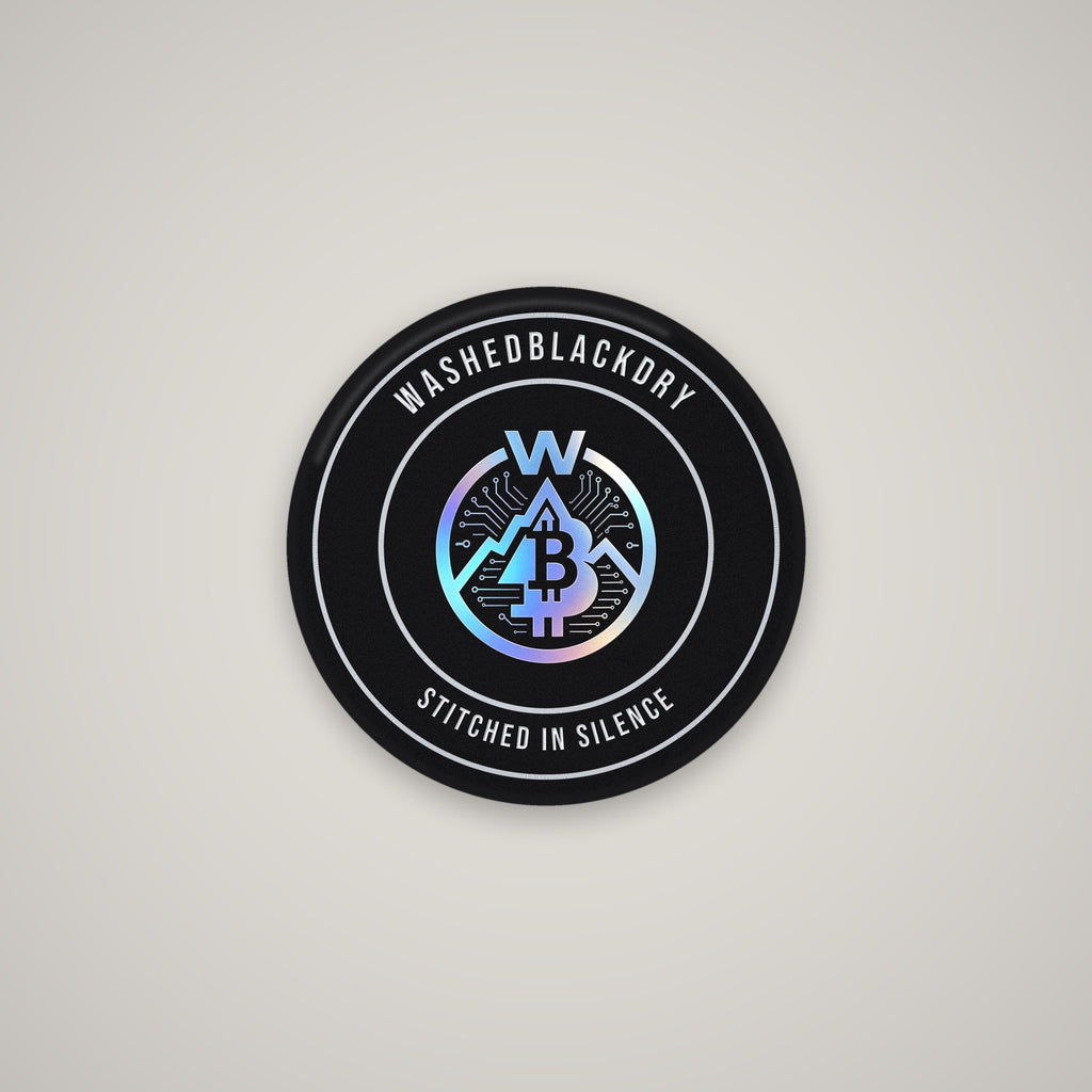 Stitched In Silence Badge – WashedBlackDry phone grip mockup on black