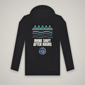 Rhine Shift After Hours – WashedBlackDry hoodie (back print) mockup on black