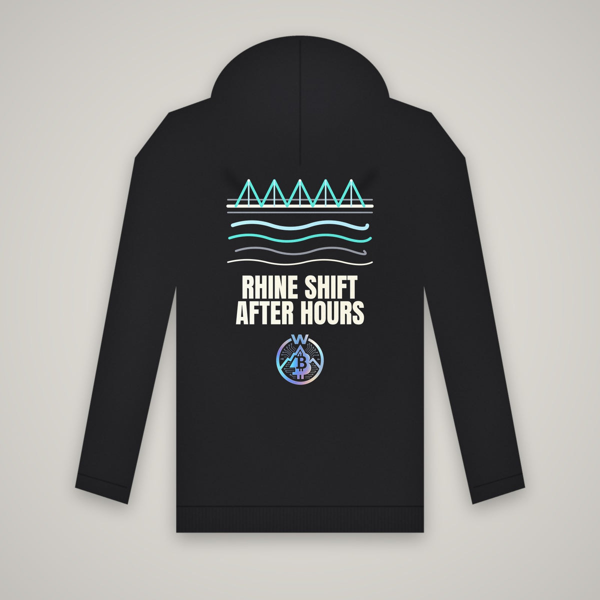 Rhine Shift After Hours – WashedBlackDry hoodie (back print) mockup on black