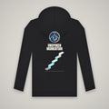 Unspoken Momentum – WashedBlackDry hoodie (back print) mockup on black
