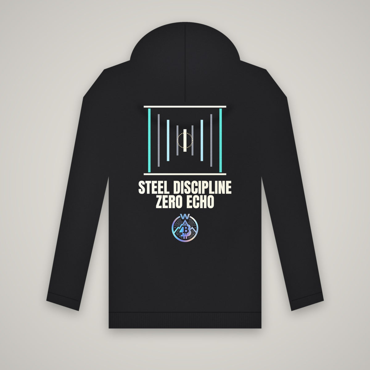 Steel Discipline Zero Echo – WashedBlackDry hoodie (back print) mockup on black