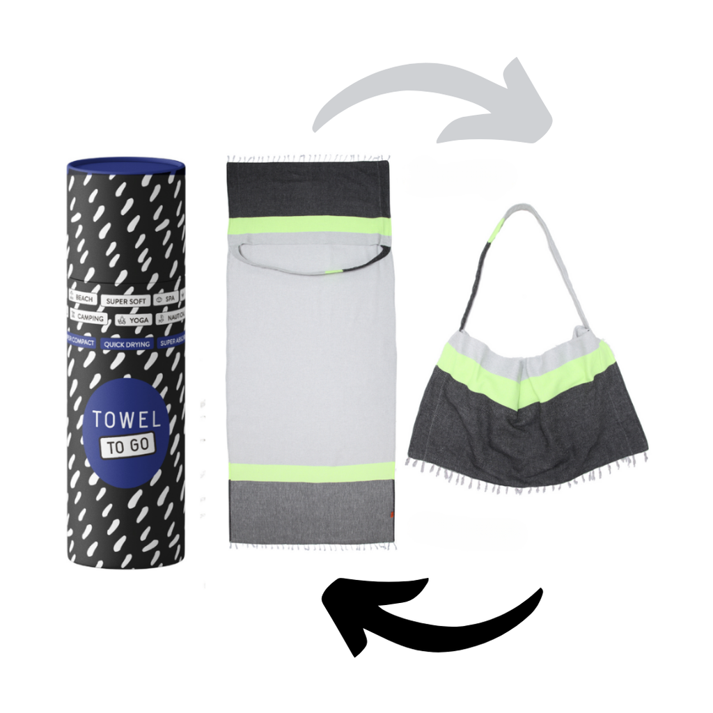 2-in-1 Beach Towel Bag in Grey & Charcoal – Made from Recycled Cotton