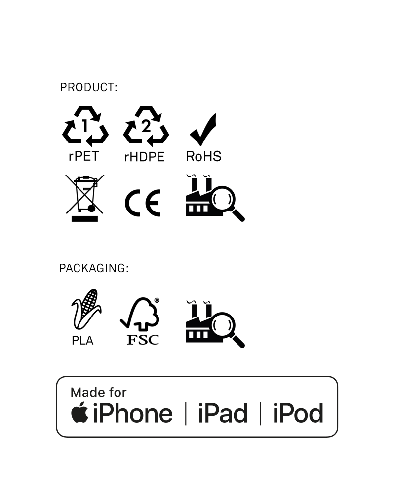 Charge your Mac Products helping the environment!!Black iPhone Lightning cable · 2 meter · Made of recycled fishing nets